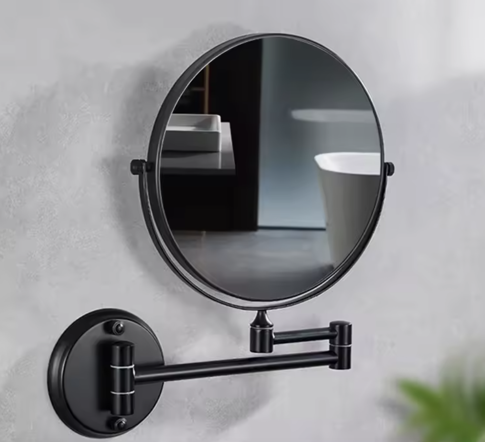 Oglinda rotunda cosmetica  neagra  cu montare pe perete  AQAS
